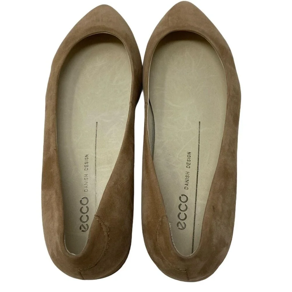 New ECCO Women's Ballet Flats 36 Tan Suede Pointed Toe Danish Design